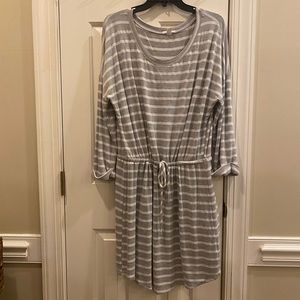 Caslon Gray and White Striped Tie Waist Dress. EUC Size XL